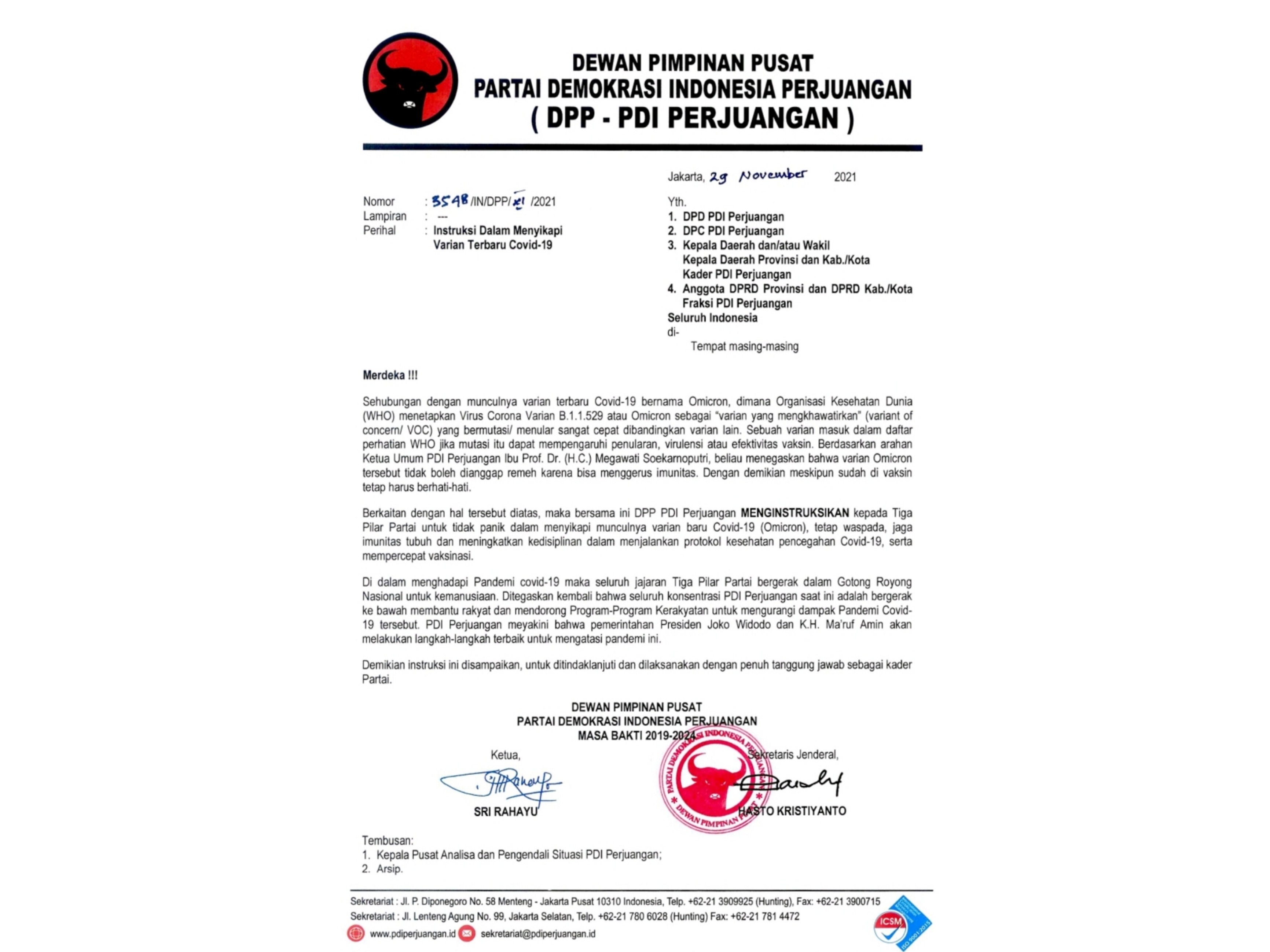 PDIP Instruksikan Kader Seluruh Indonesia Waspadai Varian Omicron