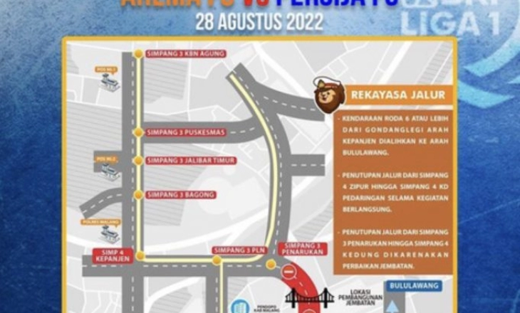 Ada Rekayasa Lalin Jelang Laga Arema FC Vs Persija Malam Ini