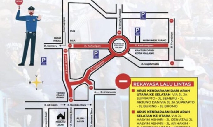 Beberapa Ruas Jalan Kota Malang akan Ditutup saat HUT ke-35 Arema FC