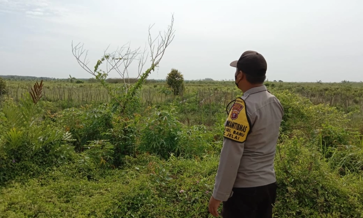 Bhabinkamtibmas Desa Sungai Baru Patroli ke Lahan Rawan Karhutla