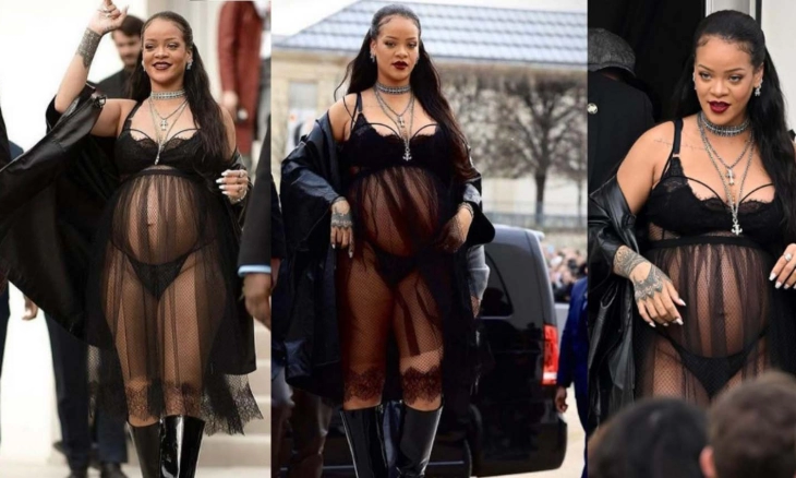Rihanna Pamerkan Baby Bump dengan Lingerie Hitam