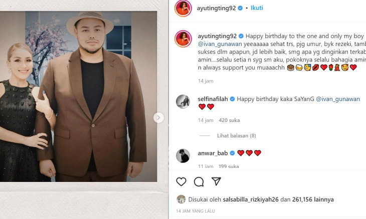 Ivan Gunawan Ultah ke-40, Ayu Ting Ting: Selalu Setia Luv n Always
