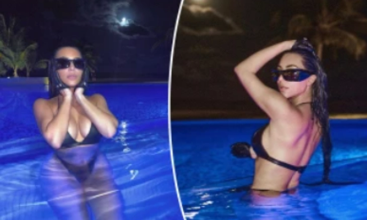 Kim Kardashian Berenang Malam dengan Bikini Seksi dan Sarung Tangan 