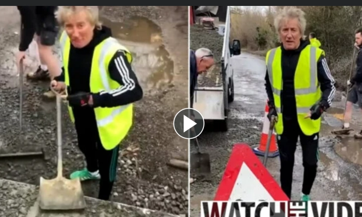 Momen Sir Rod Stewart Perbaikii Lubang Jalan Dekat Rumahnya di Essex 