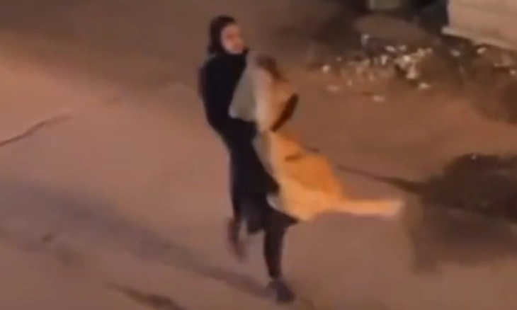 Viral!!! Seorang Wanita Menggendong Singa di Jalanan 