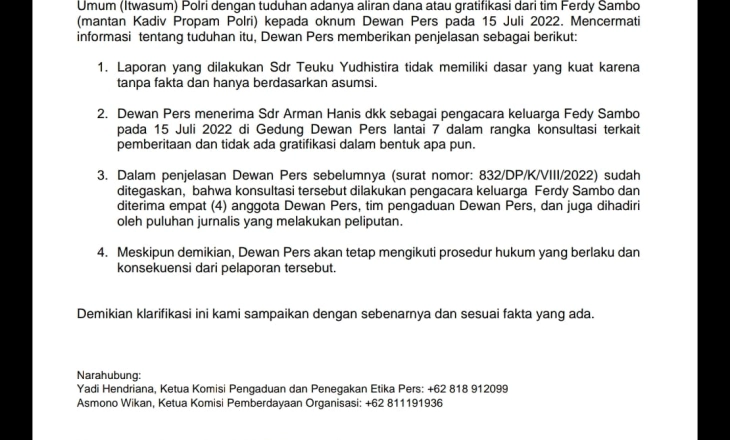 Duh! Diduga Fitnah Lewat Siaran Pers, Dewan Pers Dilaporkan Lagi ke Polisi