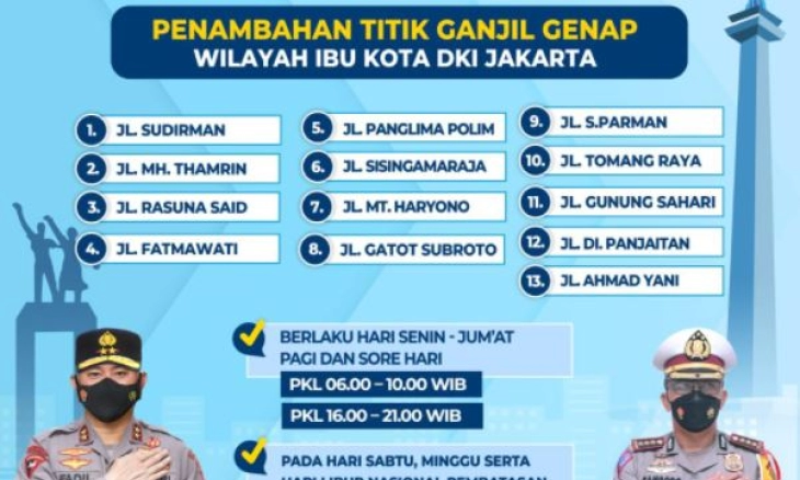 Gage Hari Ini, Hanya Plat Ganjil Boleh Melintas di 13 Ruas Jalan Jakarta