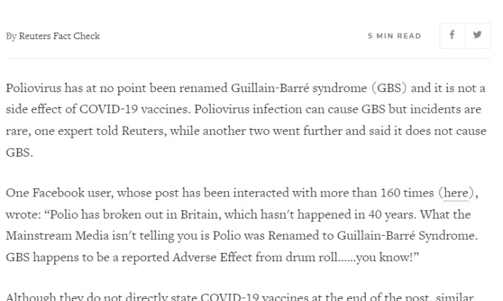Hoax! Penyakit Polio Telah Diganti Nama Menjadi Sindrom Guillain-Barré sebagai Efek Samping dari Vaksin Covid-19