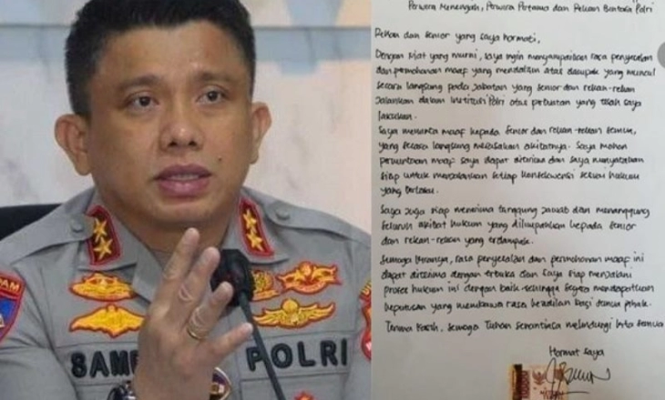 Surat dengan Tinta Hitam Bermaterai Permintaan Maaf Sambo kepada Senior, Pati, Pamen, Pama dan Bintara